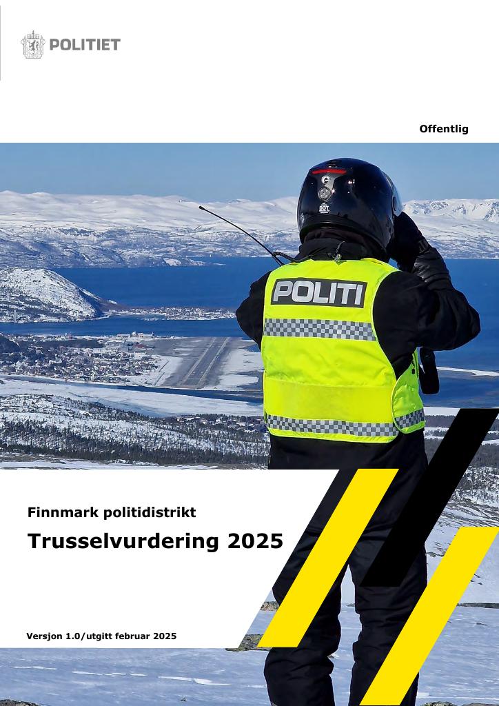 Forsiden av dokumentet Politiets lokale trusselvurdering Finnmark 2025