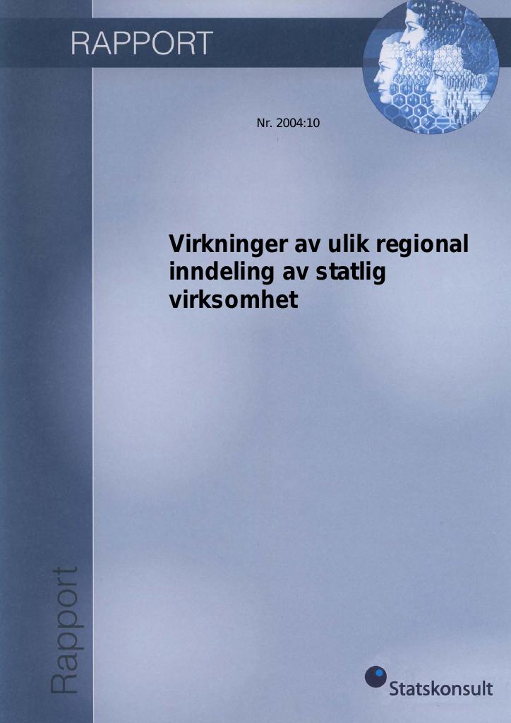 Forsiden av dokumentet Virkninger av ulik regional inndeling av statlig virksomhet