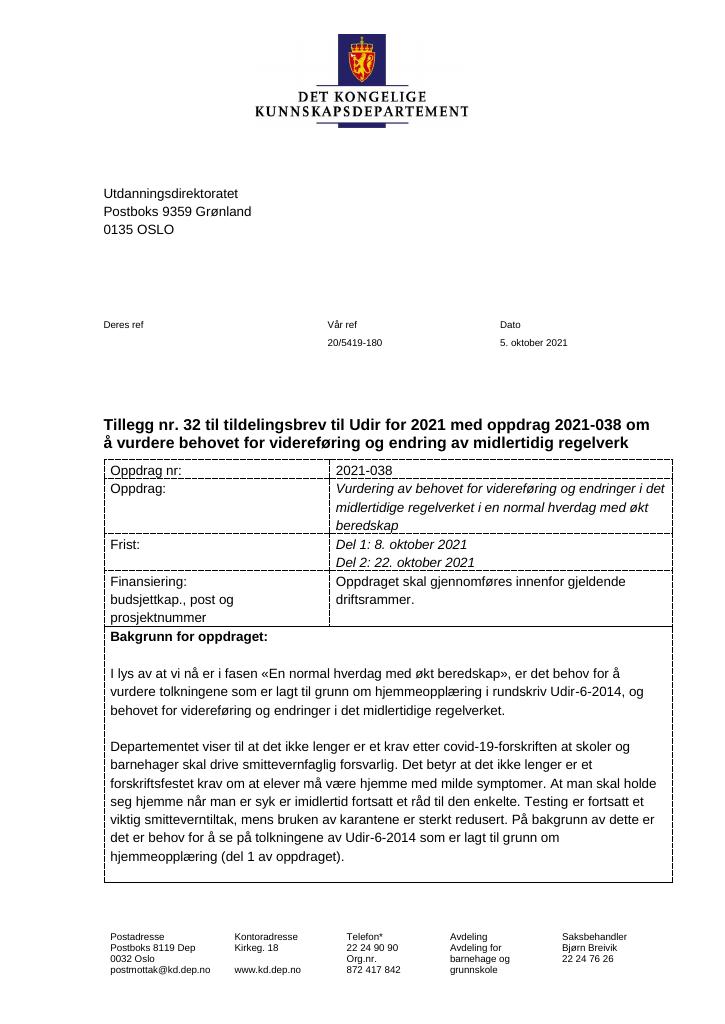 Tildelingsbrev Utdanningsdirektoratet 2021 - Tillegg Nr. 32 - Kudos