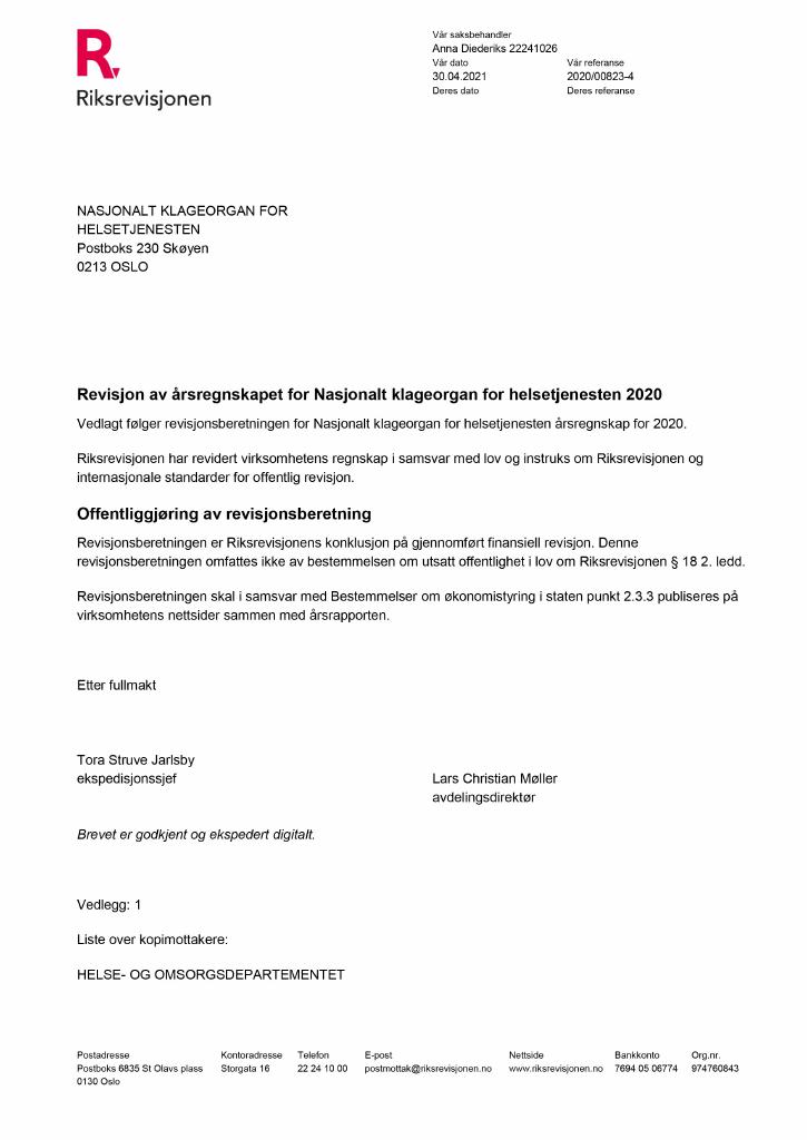 Forsiden av dokumentet Revisjonsberetning (PDF)