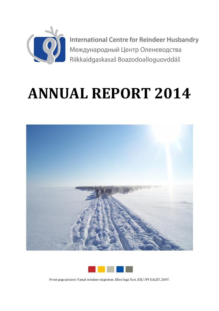 Forsiden av dokumentet Årsrapport Internasjonalt reindriftssenter 2014