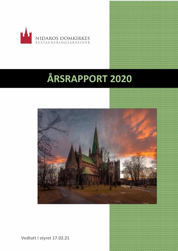 Forsiden av dokumentet Årsrapport Nidaros Domkirkes Restaureringsarbeider 2020
