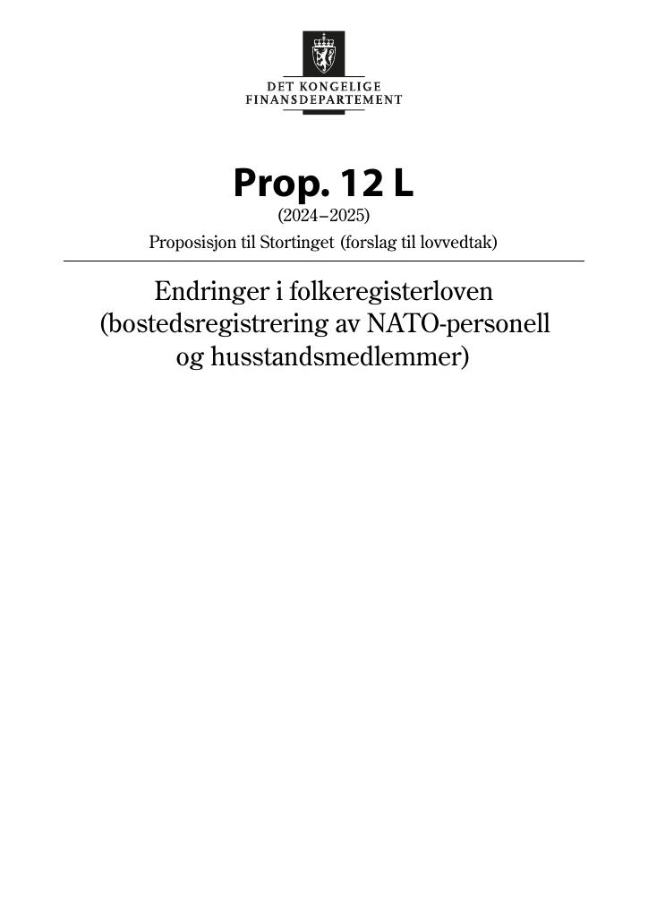 Forsiden av dokumentet Prop. 12 L (2024–2025)