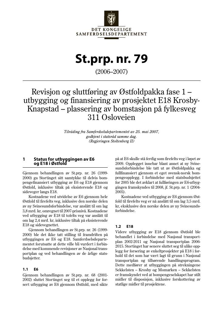 Forsiden av dokumentet St.prp. nr. 79 (2006-2007)