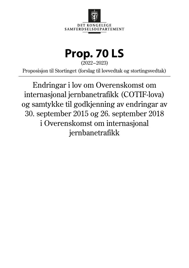 Forsiden av dokumentet Prop. 70 LS (2022–2023)