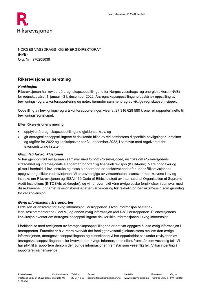Forsiden av dokumentet Revisjonsberetning 2022
