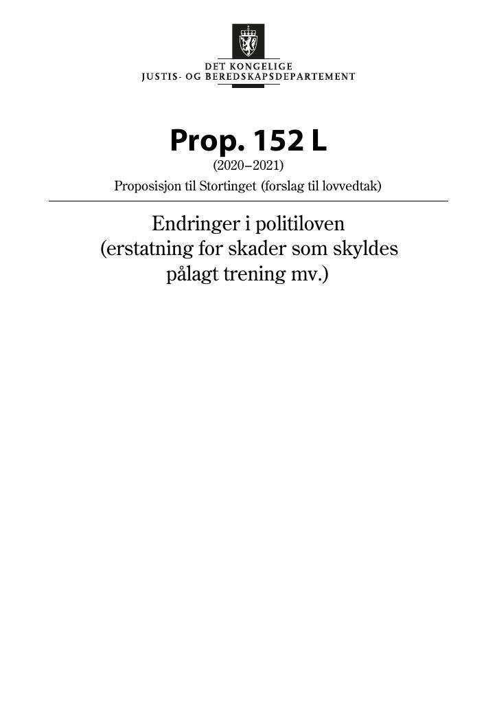 Forsiden av dokumentet Prop. 152 L (2020–2021)