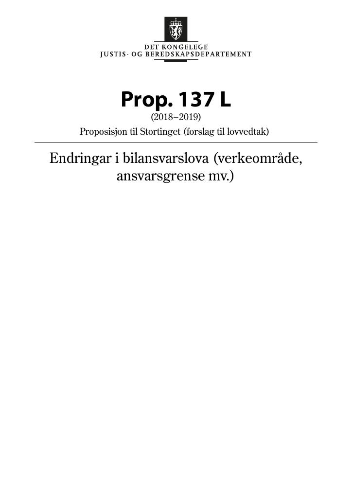 Forsiden av dokumentet Prop. 137 L (2018–2019)