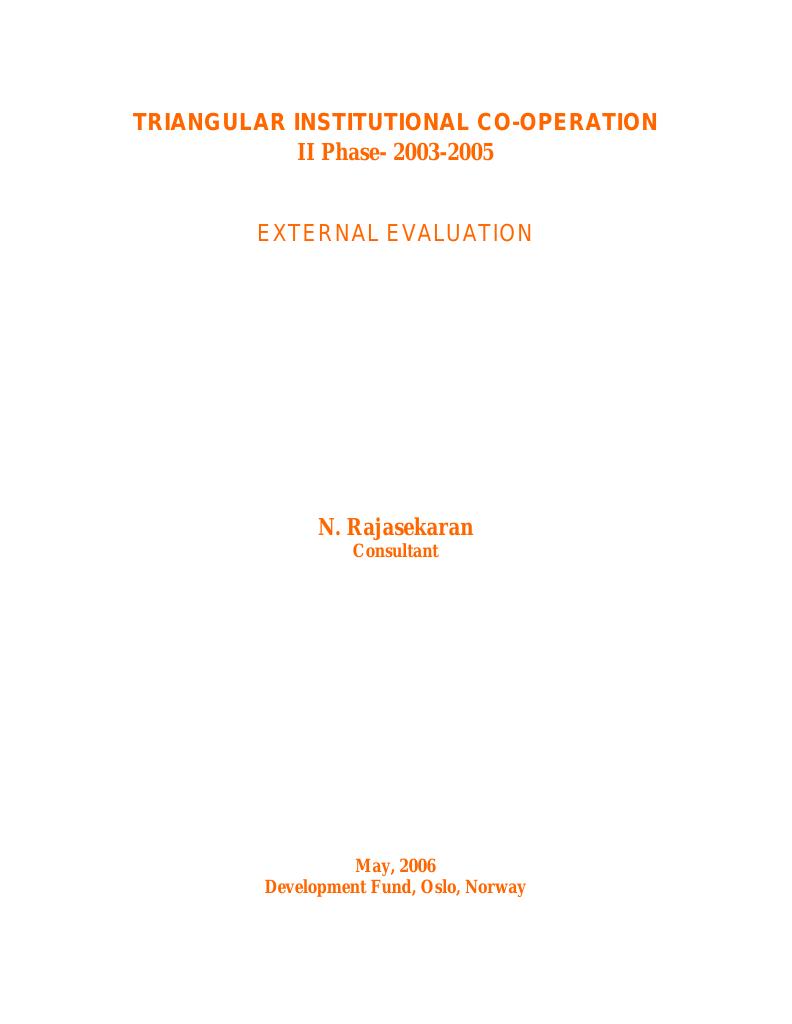 Forsiden av dokumentet Evaluation of Triangular Institutional Cooperation Project (TCP)
