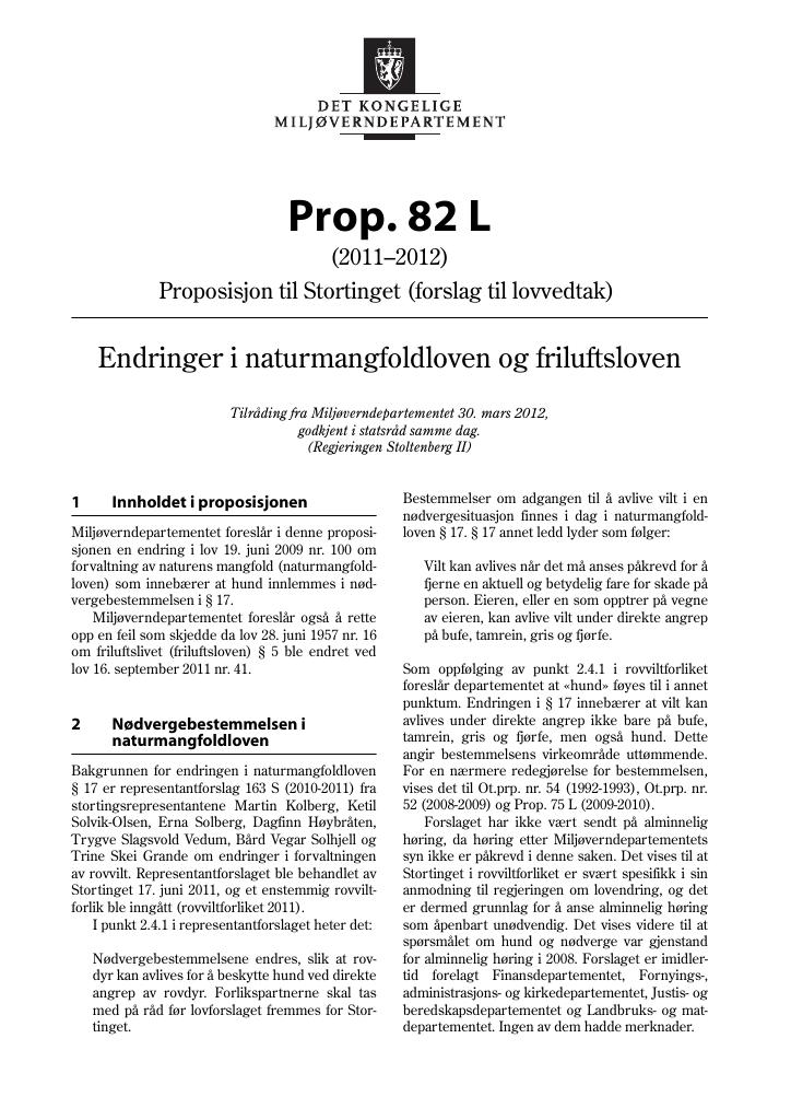 Forsiden av dokumentet Prop. 82 L (2011–2012)