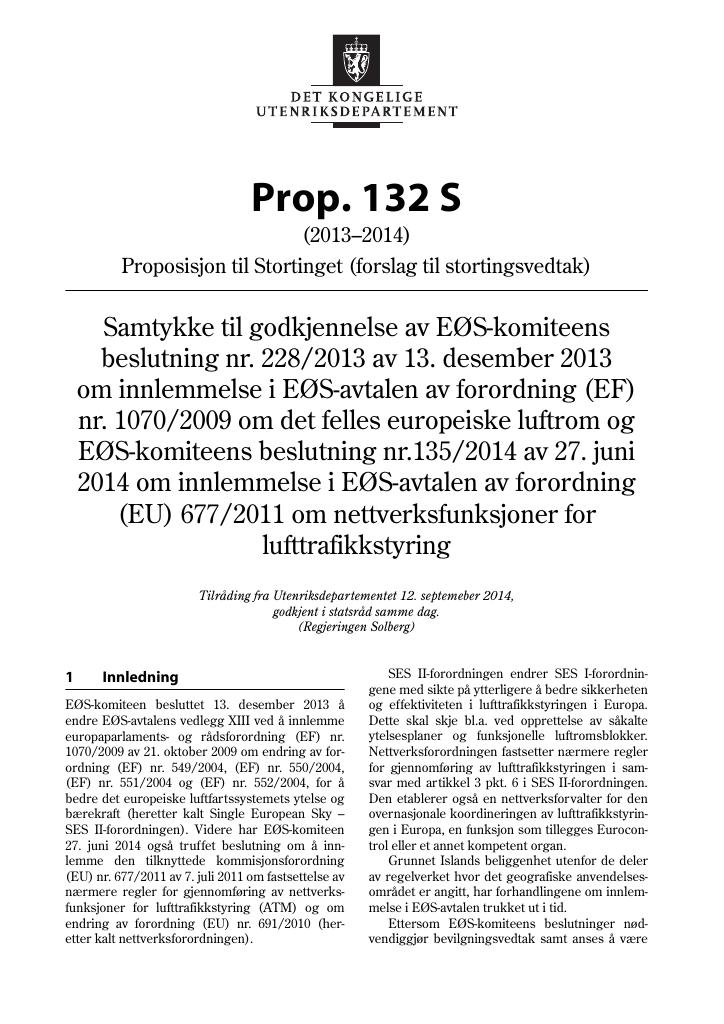 Forsiden av dokumentet Prop. 132 S (2013–2014)