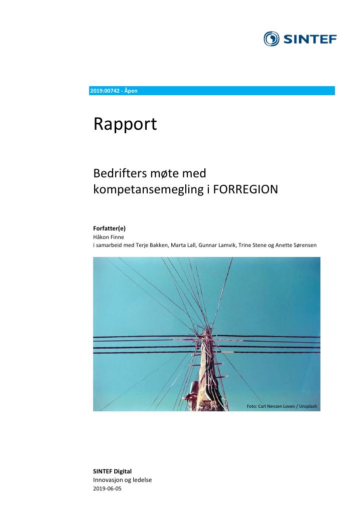Forsiden av dokumentet SINTEF-rapport