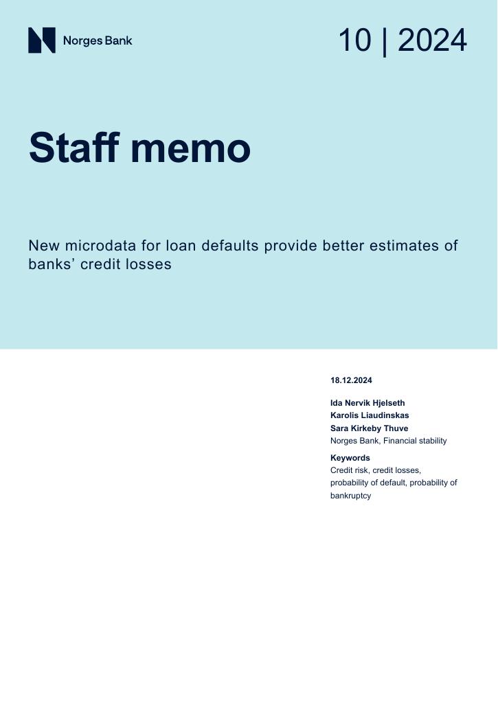 Forsiden av dokumentet New microdata for loan defaults provide better estimates of banks’ credit losses