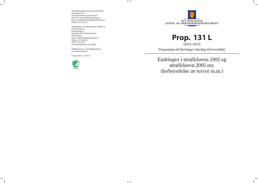 Forsiden av dokumentet Prop. 131 L (2012–2013)