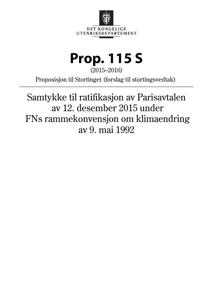 Forsiden av dokumentet Prop. 115 S (2015–2016)