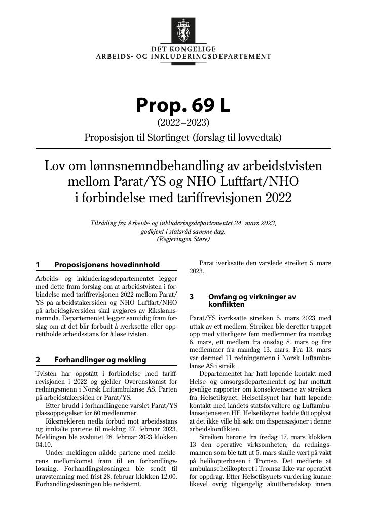 Forsiden av dokumentet Prop. 69 L (2022–2023)