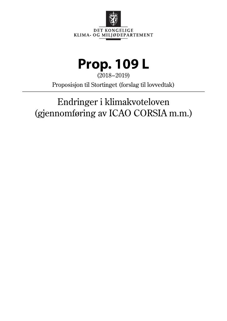 Forsiden av dokumentet Prop. 109 L (2018–2019)