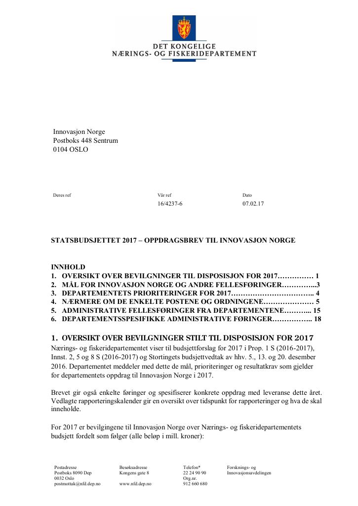 Forsiden av dokumentet Oppdragsbrev