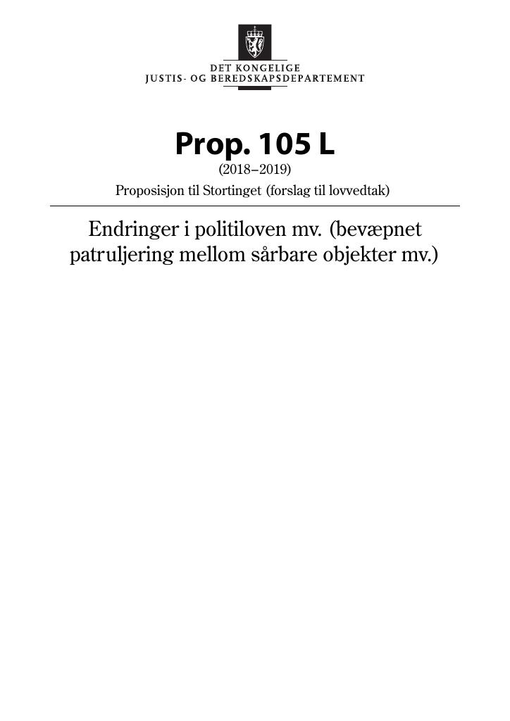 Forsiden av dokumentet Prop. 105 L (2018–2019)