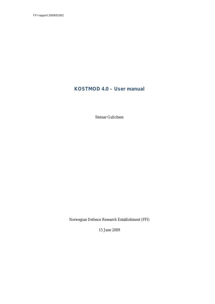 Forsiden av dokumentet KOSTMOD 4.0 - user manual