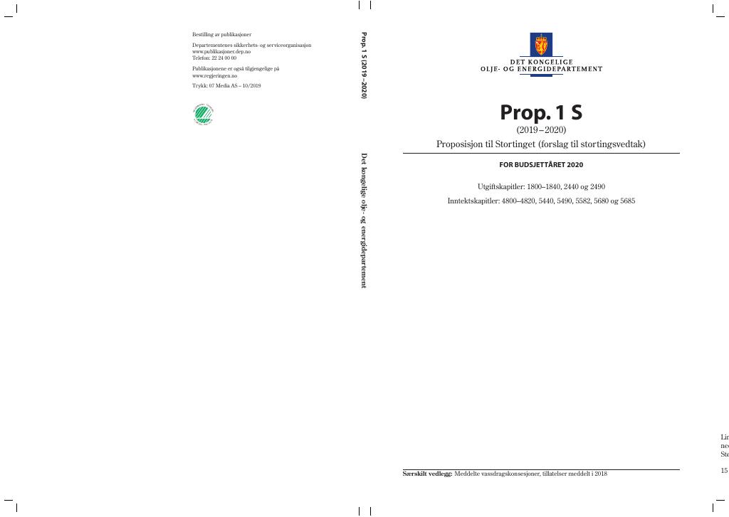 Forsiden av dokumentet Prop. 1 S (2019–2020)