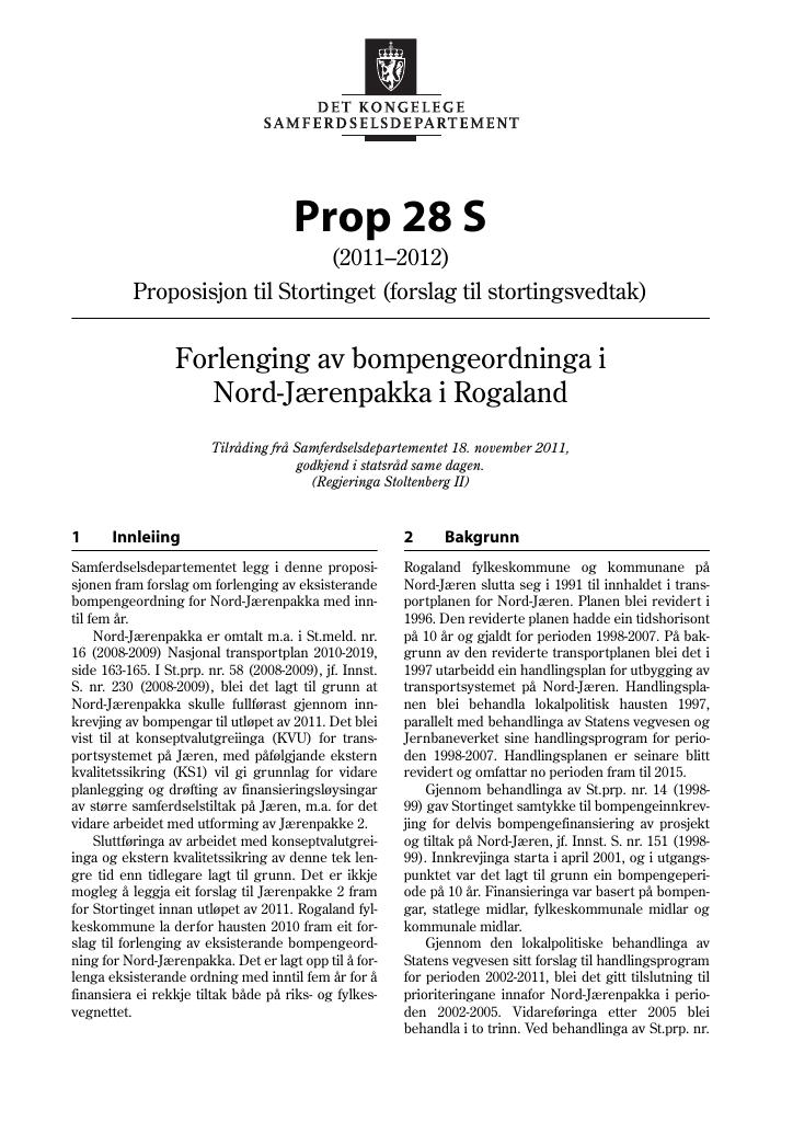 Forsiden av dokumentet Prop 28 S (2011–2012)