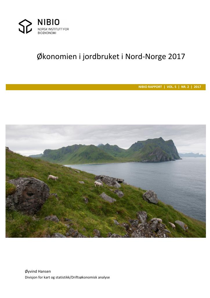 Forsiden av dokumentet Økonomien i jordbruket i Nord-Norge 2017