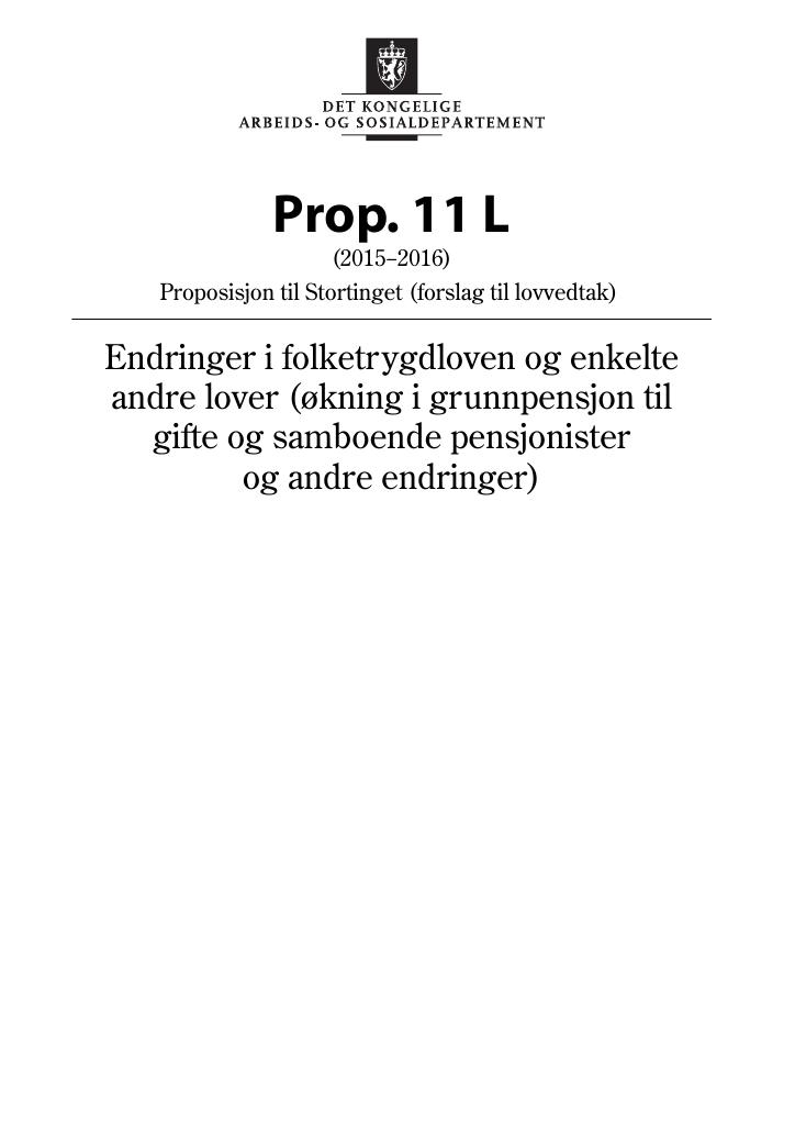 Forsiden av dokumentet Prop. 11 L (2015–2016)