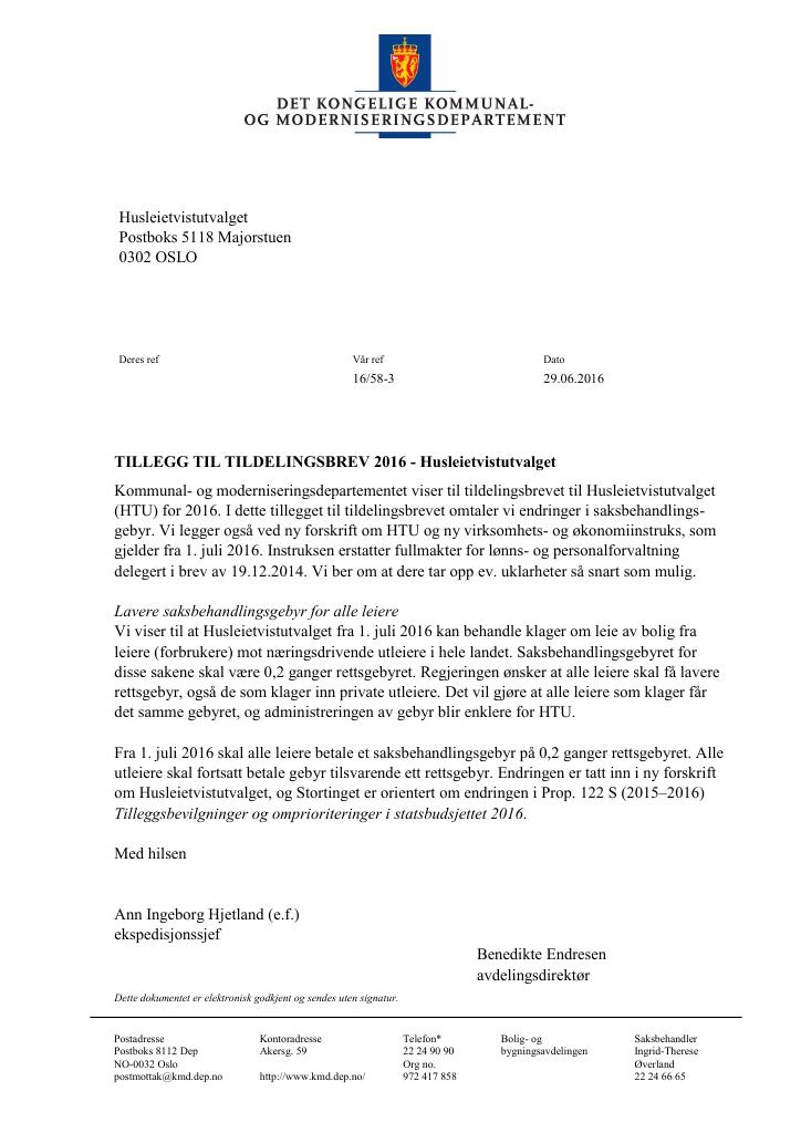 Forsiden av dokumentet tilleggsbrev juni (pdf)