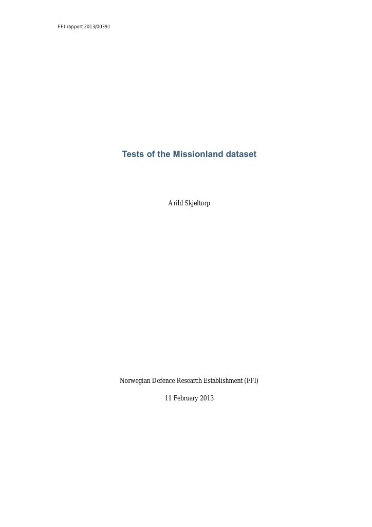 Forsiden av dokumentet Tests of the Missionland dataset