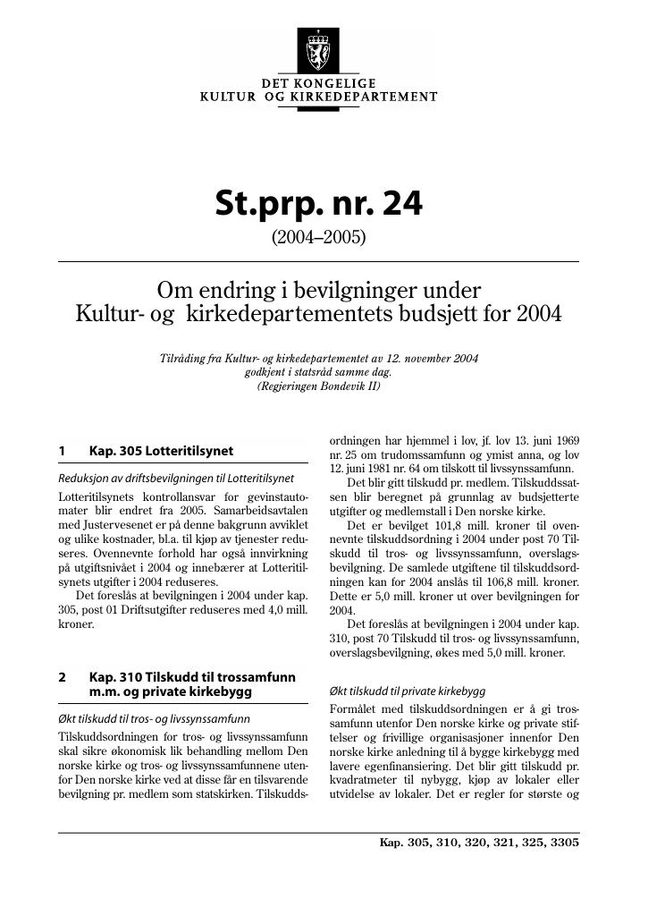 Forsiden av dokumentet St.prp. nr. 24 (2004-2005)