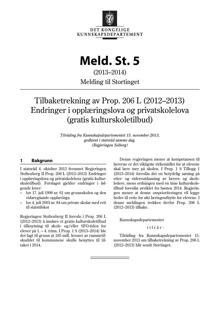 Forsiden av dokumentet Meld. St. 5 (2013–2014)