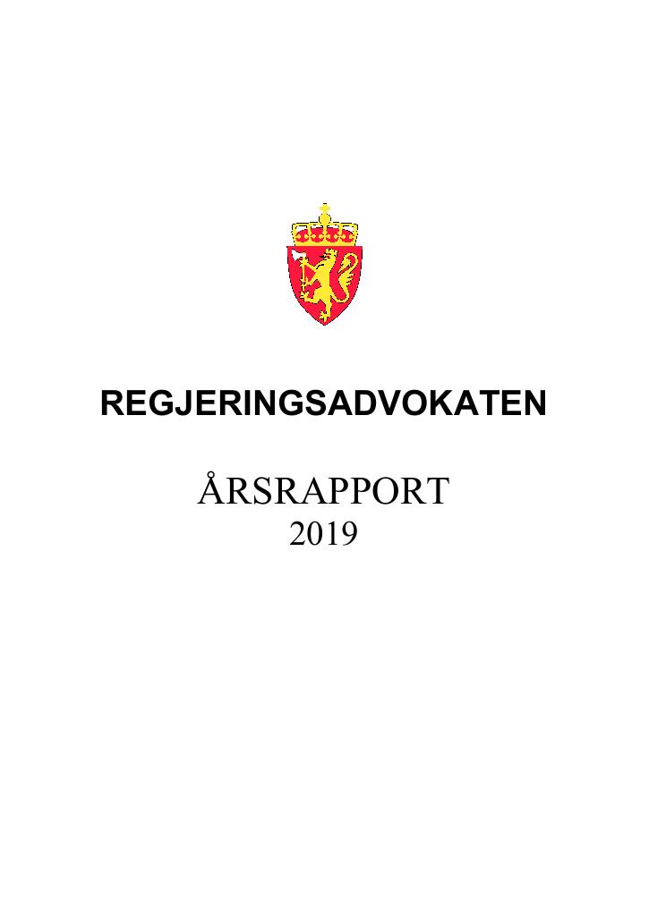 Forsiden av dokumentet Regjeringsadvokatens årsrapport for 2019 (pdf)