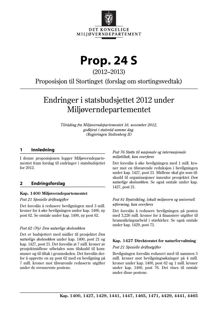 Forsiden av dokumentet Prop. 24 S (2012–2013)