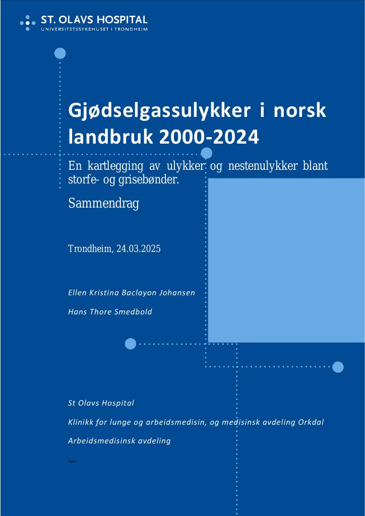 Forsiden av dokumentet Gjødselgassulykker i norsk landbruk 2000-2024