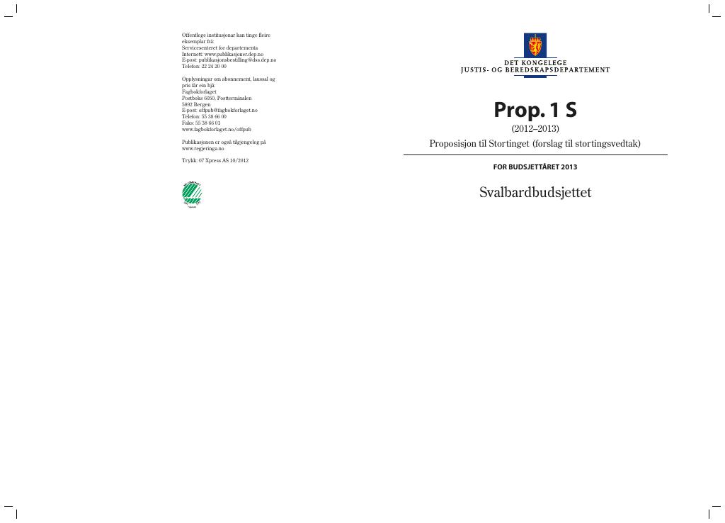 Forsiden av dokumentet Prop. 1 S  (2012–2013)