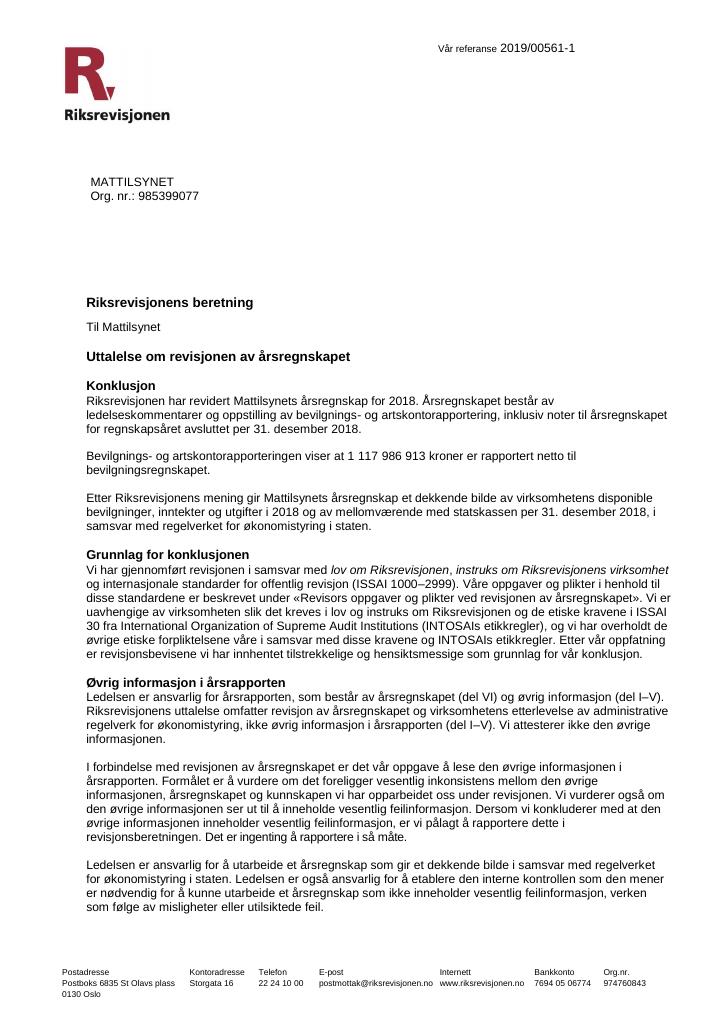 Forsiden av dokumentet Riksrevisjonens beretning