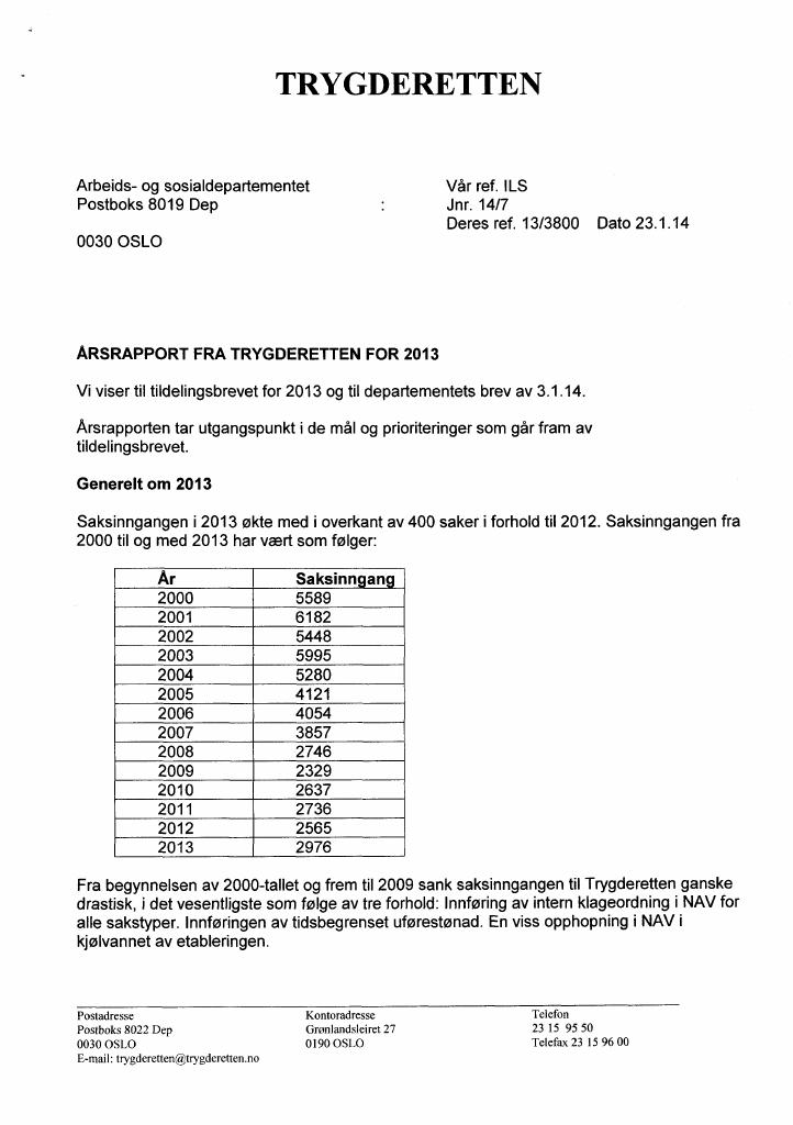 Forsiden av dokumentet Årsrapport Trygderetten 2013