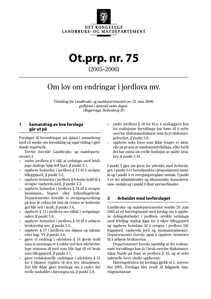 Forsiden av dokumentet Ot.prp. nr. 75 (2005-2006)