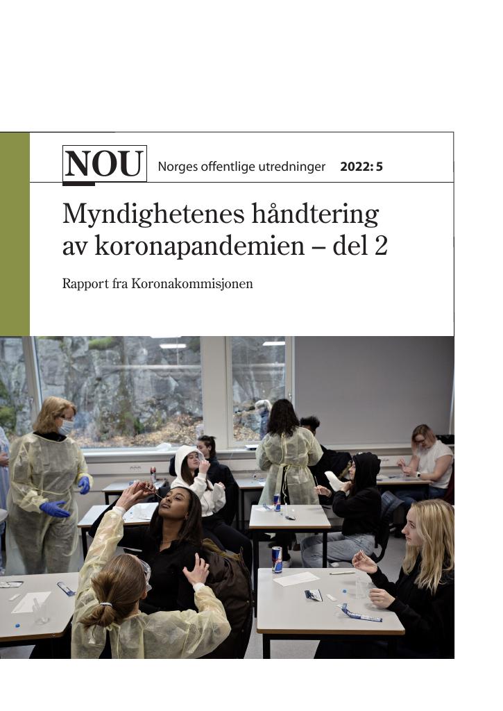 Forsiden av dokumentet NOU 2022: 5 - Myndighetenes håndtering av koronapandemien – del 2