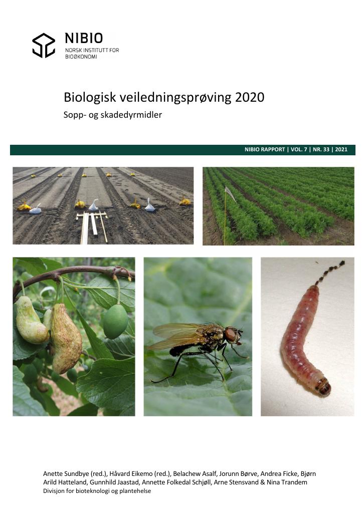 Forsiden av dokumentet Biologisk veiledningsprøving 2020. Sopp- og skadedyrmidler