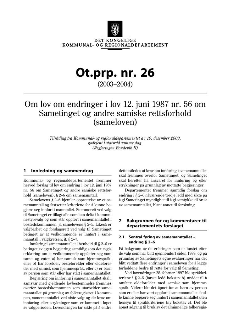 Forsiden av dokumentet Ot.prp. nr. 26 (2003-2004)