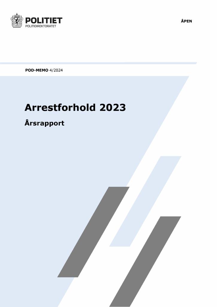 Forsiden av dokumentet Årsrapport arrestforhold 2023