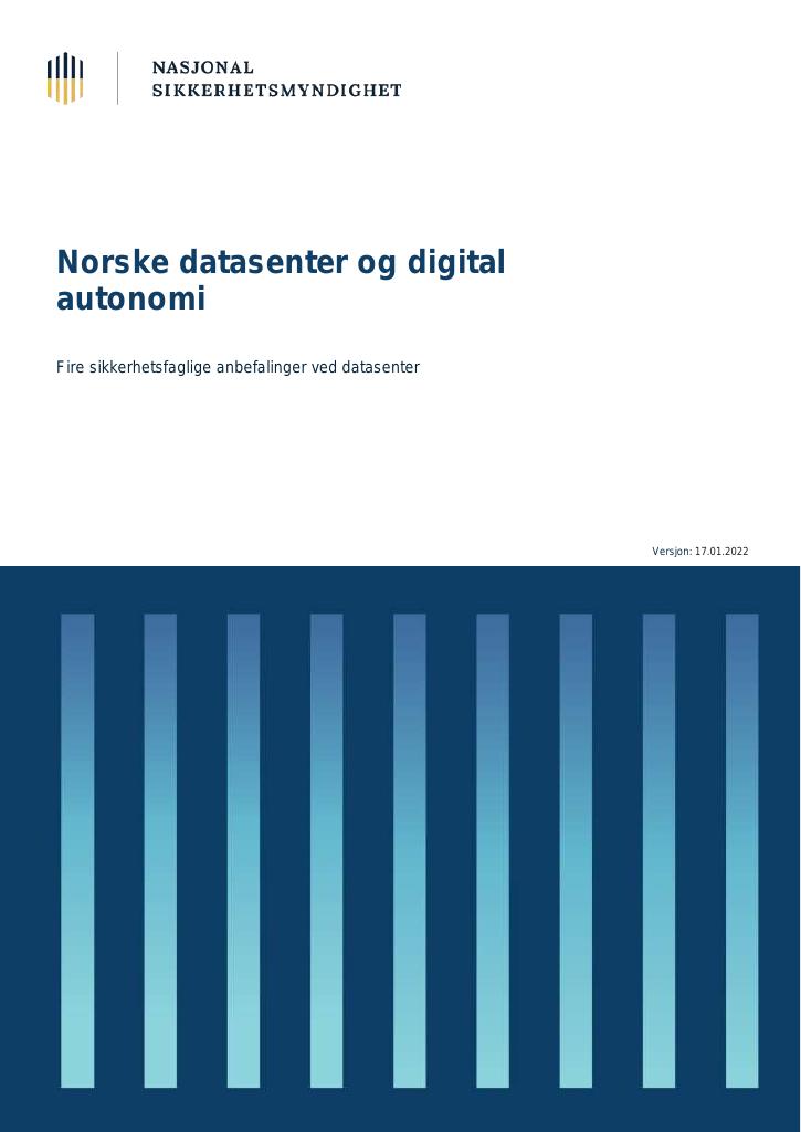 Forsiden av dokumentet Norske datasenter og digital  autonomi