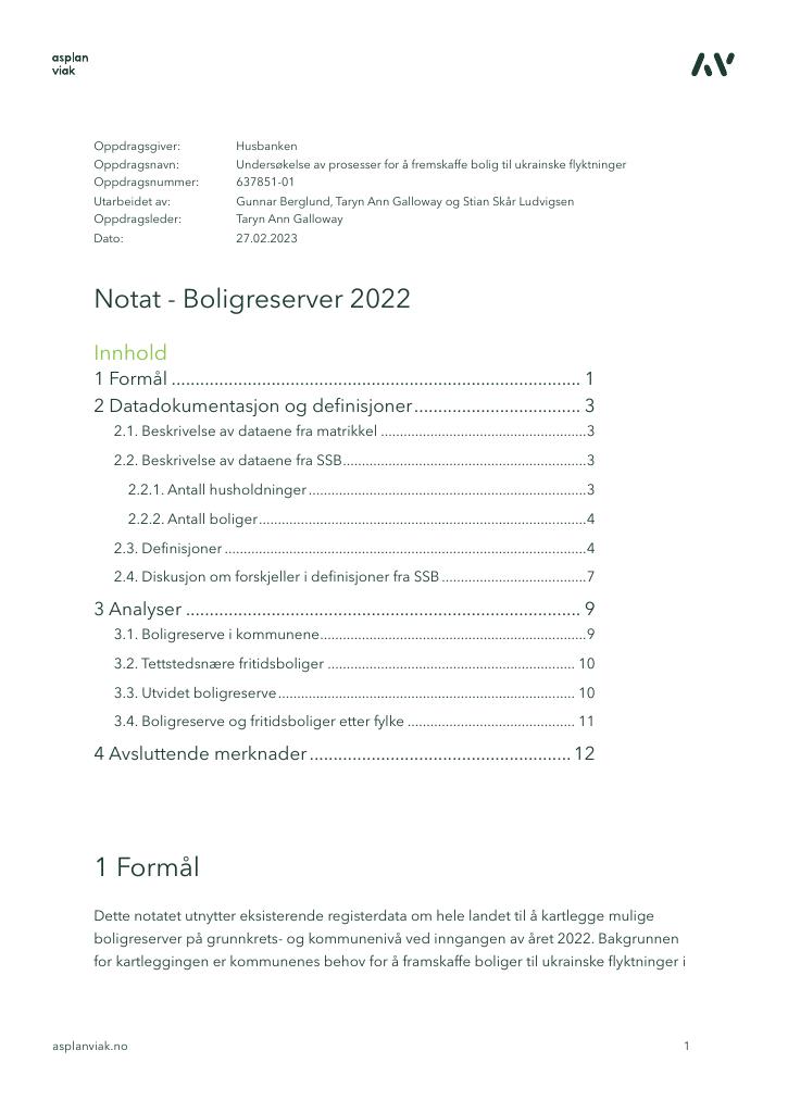 Forsiden av dokumentet Kartlegging av boligreserver 2022 - 
Undersøkelse av prosesser for å fremskaffe bolig til ukrainske flyktninger