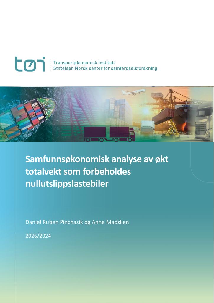 Forsiden av dokumentet Samfunnsøkonomisk analyse av økt totalvekt som forbeholdes nullutslippslastebiler