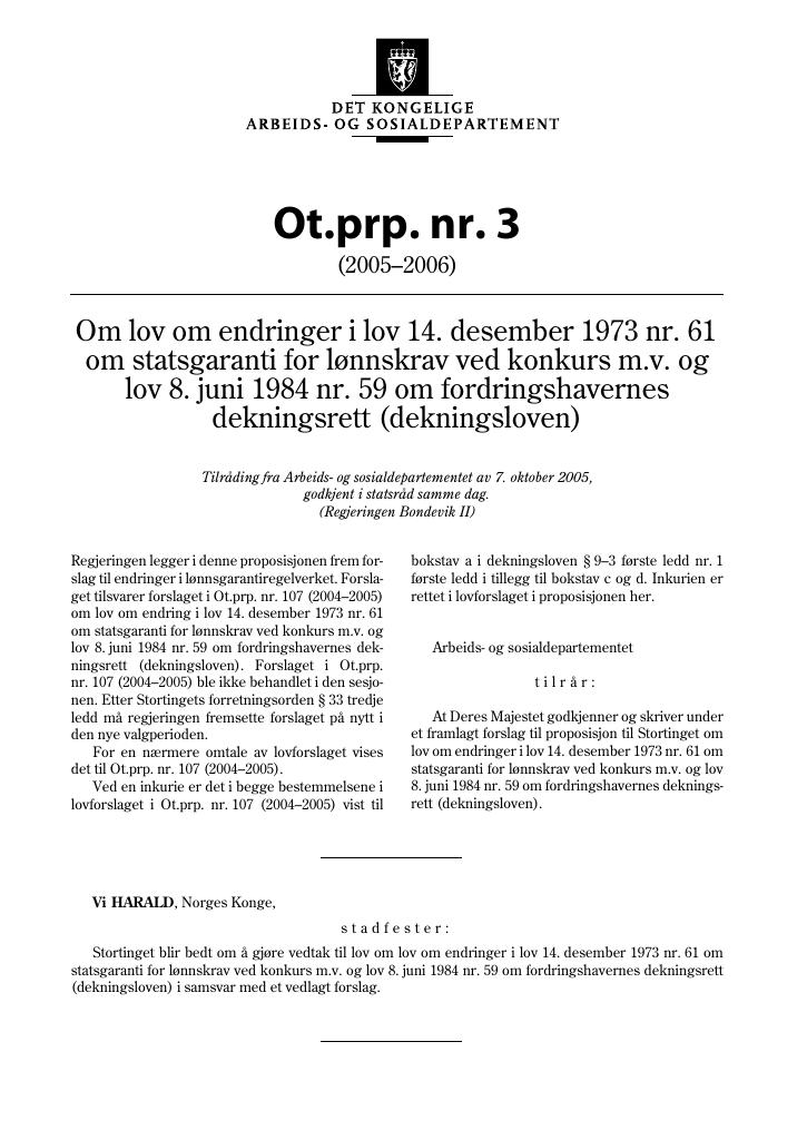 Forsiden av dokumentet Ot.prp. nr. 3 (2005-2006)