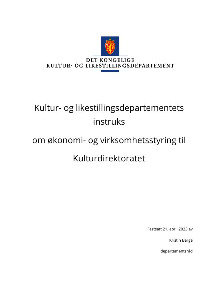 Forsiden av dokumentet Instruks Kulturdirektoratet 2023