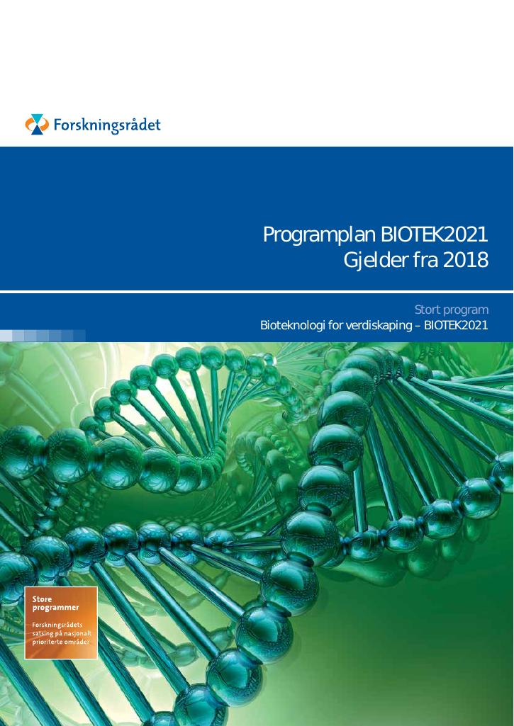 Forsiden av dokumentet Programplan BIOTEK 2021. Gjelder fra 2018