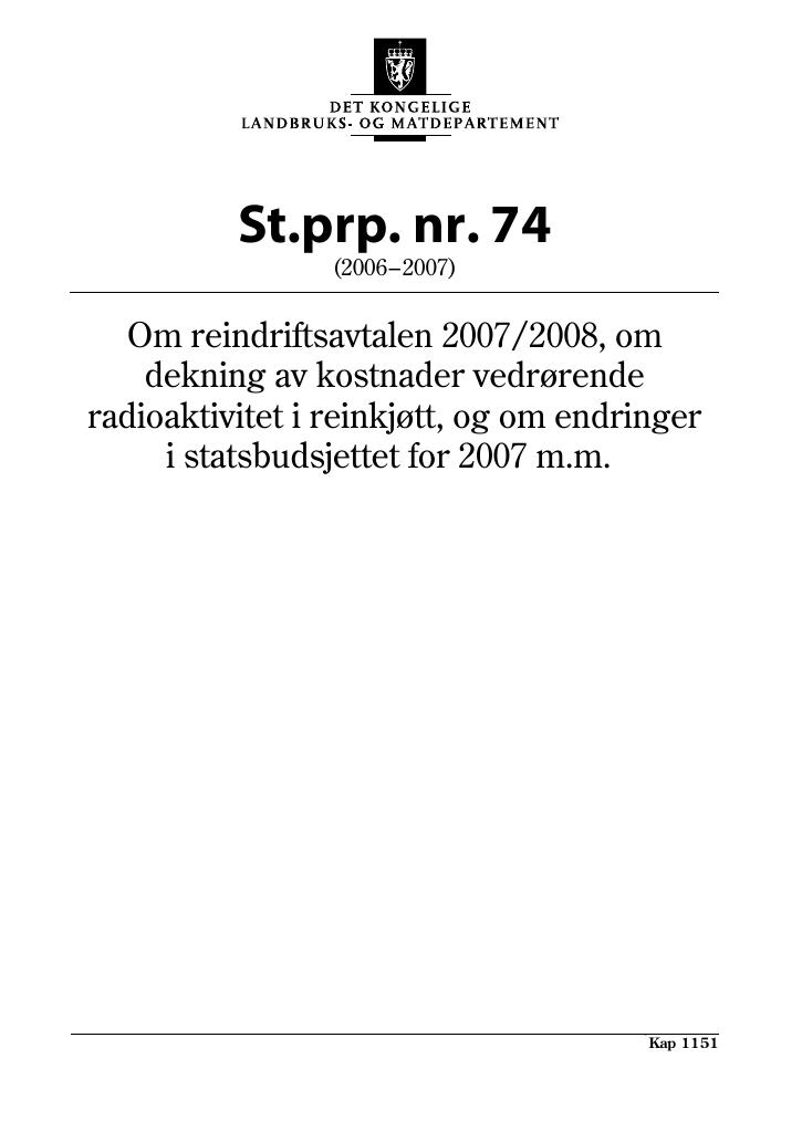 Forsiden av dokumentet St.prp. nr. 74 (2006-2007)